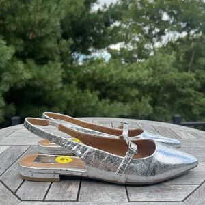Dolce Vita Slingback Shoe Womens Size‎ 9 Silver Metallic Pointed Mary Jane Flat